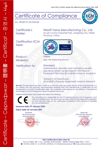 CE-PED認(rèn)證證書