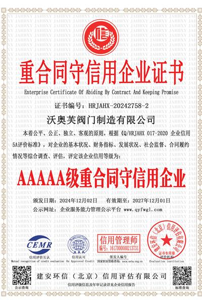 重合同守信用企業(yè)證書